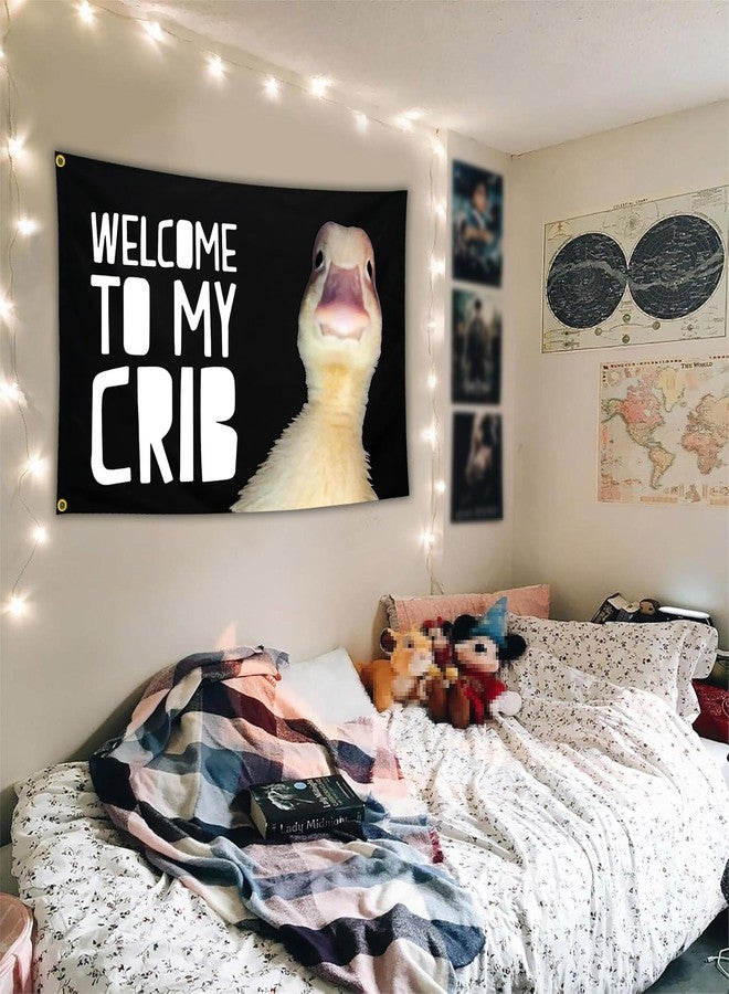 Cuiliqun Welcome to My Crib Duck Flag 3x5 Ft Funny Tapestry Flags for Bedroom Room Guys College Dorm Cool Meme Flags Posters Banners for Room Man Cave Wall Art Posters Decor - Image 3
